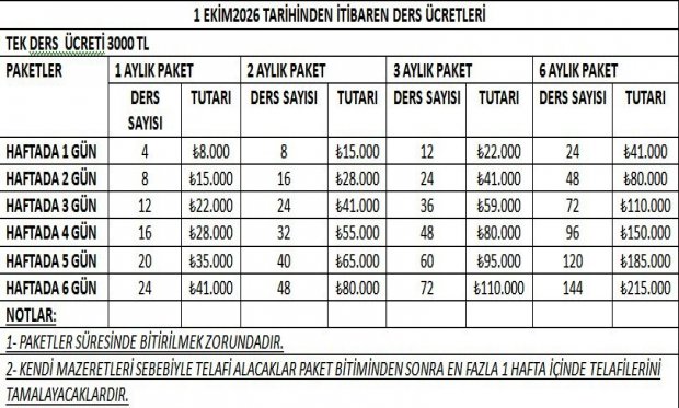 Eğitim ve Ders Ücretleri Güncellendi